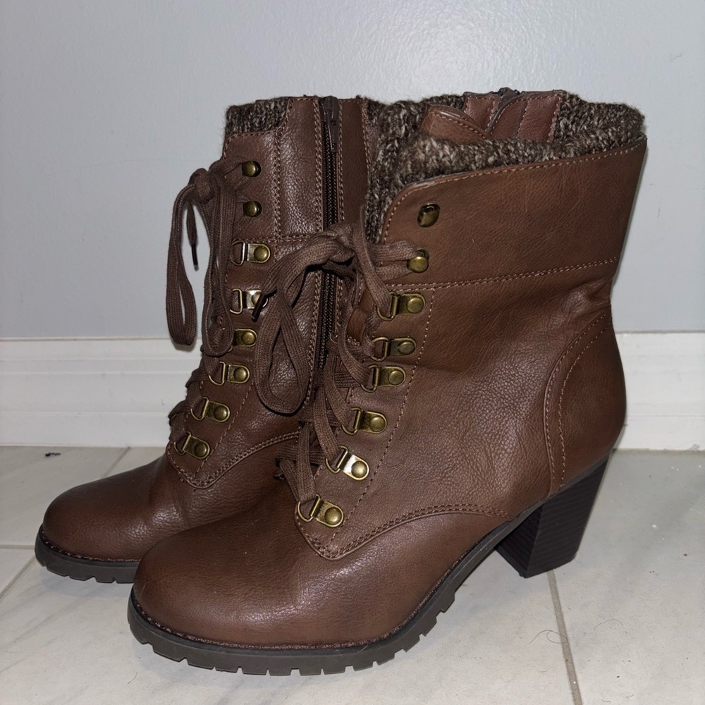 G.H. Bass & Co. Brown Lace-Up Boots with Knit Detail